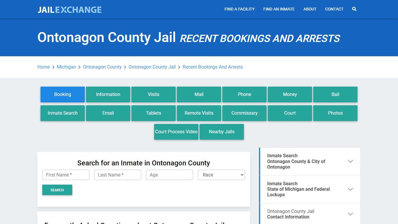 Ontonagon County Jail Recent Bookings And Arrests - Jail Exchange