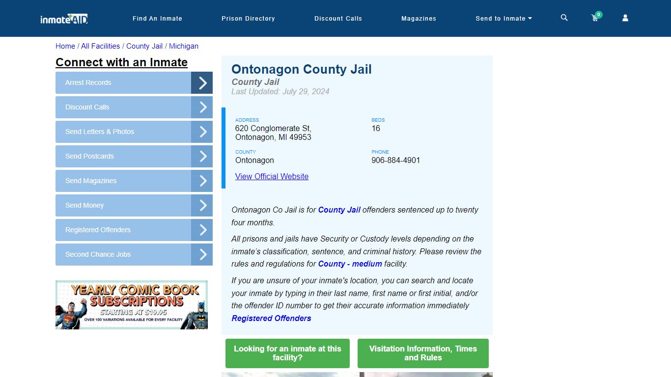 Ontonagon County Jail - Inmate Locator