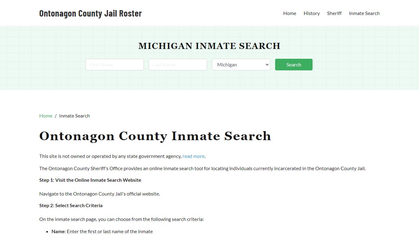 Ontonagon County, MI Detainee Lookup